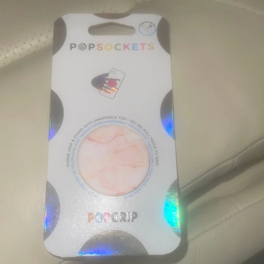 Pink and white marble popsocket
